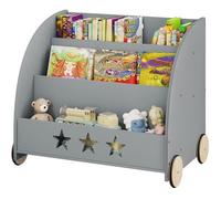 WOLTU Bibliothèque pour Enfants, étagère à Jouets 3 Niveaux, Organiser pour Livres avec Roues, Gris