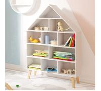 WOLTU Bibliothèque pour Enfants, Étagère à Jouets en Forme de Maison, 11 Compartiments de Rangement Ouverts, Blanc