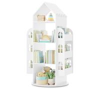 WOLTU Bibliothèque pour Enfants, Étagère Rotative à 4 Niveaux | avec 13 Compartiments, en Forme de Maison, 63x59x125cm