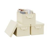 WOLTU Boîte de Rangement avec Couvercle Amovible, Lot de 3, Caisse Rangement Pliable avec Poignée 38x27x20cm, Crème W0ITT5718