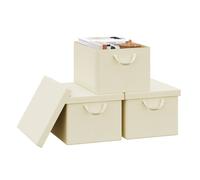 WOLTU Boîte de Rangement avec Couvercle Amovible, Lot de 3, Caisse Rangement Pliable avec Poignée 43x33x26cm, Crème W0ITT5720