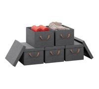 WOLTU Boîte de Rangement avec Couvercle Amovible, Lot de 5, Caisse Rangement Pliable avec Poignée 38x27x20cm, Gris W0ITT2056