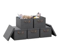 WOLTU Boîte de Rangement avec Couvercle Amovible, Lot de 5, Caisse Rangement Pliable avec Poignée 43x33x26cm, Gris W0ITT2058