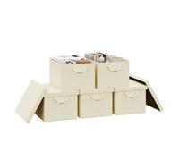 WOLTU Boîte de Rangement avec Couvercle Amovible, Lot de 5, Caisse Rangement Pliable avec Poignée 43x33x26cm, Crème W0ITT5724