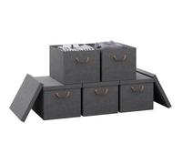 WOLTU Boîte de Rangement avec Couvercle Amovible, Lot de 5, Caisse Rangement Pliable avec Poignée 48x36x30cm, Gris W0ITT2059