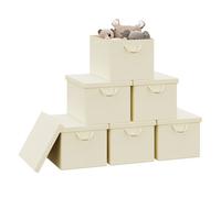 WOLTU Boîte de Rangement avec Couvercle Amovible, Lot de 6, Caisse Rangement Pliable avec Poignée 48x36x30cm, Crème W0ITT5729
