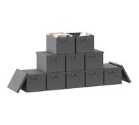 WOLTU Boîte de Rangement avec Couvercle, Lot de 10, Caisse Rangement Pliable en Tissu non Tissé, avec Poignée, 48x36x30cm, Gris
