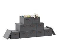WOLTU Boîte de Rangement avec Couvercle, Lot de 10, Caisse Rangement Pliable en Tissu non Tissé, avec Poignée, 43x33x26cm, Gris