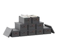 WOLTU Boîte de Rangement avec Couvercle, Lot de 10, Caisse Rangement Pliable en Tissu non Tissé, avec Poignée, 48x29x20cm, Gris