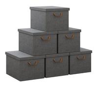 WOLTU Boîte de Rangement avec Couvercle, Lot de 6, Caisse Rangement Pliable en Tissu non Tissé, avec Poignée, 48x36x30cm, Gris