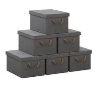 WOLTU Boîte de Rangement avec Couvercle, Lot de 6, Caisse Rangement Pliable en Tissu non Tissé, avec Poignée, 38x27x20cm, Gris