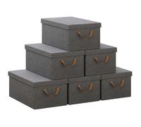 WOLTU Boîte de Rangement avec Couvercle, Lot de 6, Caisse Rangement Pliable en Tissu non Tissé, avec Poignée, 48x29x20cm, Gris