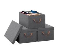 WOLTU Boîte de Rangement Pliable, Lot de 3 Paniers de Rangement en Tissu Non-Tissé, avec Poignées et Couvercle, pour Vêtements et Jouets, Gris, 48x29x20cm