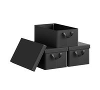 WOLTU Boîte de Rangement Pliable, Lot de 3 Paniers de Rangement en Tissu Non-Tissé, avec Poignées et Couvercle, pour Vêtements et Jouets, Noir, 48x29x20cm