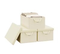 WOLTU Boîte de Rangement Pliable, Lot de 3 Paniers de Rangement en Tissu Non-Tissé, avec Poignées et Couvercle, pour Vêtements et Jouets, Crème, 48x29x20cm