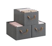 WOLTU Boîte de Rangement Pliable, Lot de 3 Paniers de Rangement en Tissu Non-Tissé, avec Poignées, pour Vêtements et Jouets, Gris,37,5x20x26 cm