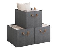 WOLTU Boîte de Rangement Pliable, Lot de 3 Paniers de Rangement en Tissu Non-Tissé, avec Poignées, pour Vêtements et Jouets, Gris,47x35x30 cm