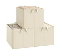 WOLTU Boîte de Rangement Pliable, Lot de 3 Paniers de Rangement en Tissu Non-Tissé, avec Poignées, pour Vêtements et Jouets, Crème, 47x35x30 cm