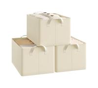 WOLTU Boîte de Rangement Pliable, Lot de 3 Paniers de Rangement en Tissu Non-Tissé, avec Poignées, pour Vêtements et Jouets, Crème, 37,5x20x26 cm