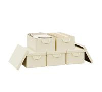 WOLTU Boîte de Rangement Pliable, Lot de 5 Paniers de Rangement en Tissu Non-Tissé, avec Poignées et Couvercle, pour Vêtements et Jouets, Crème, 48x29x20cm