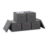 WOLTU Boîte de Rangement Pliable, Lot de 5 Paniers de Rangement en Tissu Non-Tissé, avec Poignées et Couvercle, pour Vêtements et Jouets, Gris, 48x36x30cm