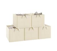 WOLTU Boîte de Rangement Pliable, Lot de 5 Paniers de Rangement en Tissu Non-Tissé, avec Poignées, pour Vêtements et Jouets, Crème, 47x35x30 cm