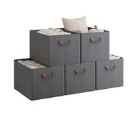 WOLTU Boîte de Rangement Pliable, Lot de 5 Paniers de Rangement en Tissu Non-Tissé, avec Poignées, pour Vêtements et Jouets, Gris,47x35x30 cm