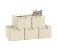 WOLTU Boîte de Rangement Pliable, Lot de 5 Paniers de Rangement en Tissu Non-Tissé, avec Poignées, pour Vêtements et Jouets, Crème, 37,5x20x26 cm