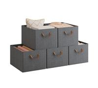 WOLTU Boîte de Rangement Pliable, Lot de 5 Paniers de Rangement en Tissu Non-Tissé, avec Poignées, pour Vêtements et Jouets, Gris,42x32x26 cm
