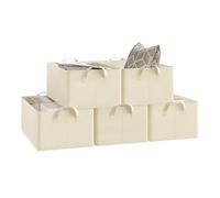 WOLTU Boîte de Rangement Pliable, Lot de 5 Paniers de Rangement en Tissu Non-Tissé, avec Poignées, pour Vêtements et Jouets, Crème, 47x28x20 cm