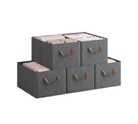 WOLTU Boîte de Rangement Pliable, Lot de 5 Paniers de Rangement en Tissu Non-Tissé, avec Poignées, pour Vêtements et Jouets, Gris,37,5x20x26 cm