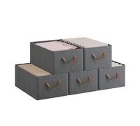 WOLTU Boîte de Rangement Pliable, Lot de 5 Paniers de Rangement en Tissu Non-Tissé, avec Poignées, pour Vêtements et Jouets, Gris, 47x28x20 cm