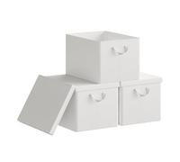 WOLTU Boîte de Rangement Pliable, Panier de Rangement en Tissu Non-Tissé, avec Poignées et Couvercle, pour Vêtements et Jouets, Blanc, 38x27x20cm