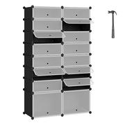 WOLTU Boîte Rangement Chaussures, Lot de 16, Design Empilable, Rangement Chaussures, pour 32 Paires, DIY, avec Portes, Panneaux en PP, Noir+Blanc