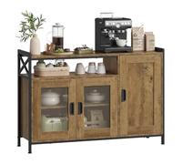 WOLTU Buffet de Cuisine, Meuble de Rangement, avec 3 Portes, Plan de Travail et Compartiment Ouvert, pour Cuisine, Salon, Entrée, 110x33x75 cm, en Bois + Métal, Chêne Brun