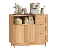 WOLTU Buffet, Meuble de Rangement avec 3 Tiroirs, 1 Porte, Meuble Cuisine avec Étagère Réglable, Compartiment Ouvert, pour Salon, Cuisine, Manger, 90x35x80 cm, Chêne