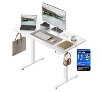 WOLTU Bureau Assis Debout, Bureau Réglable en Hauteur Électrique, 72-118 cm, avec 3 Hauteurs de Mémoire, Réglage en Continu, 2 Crochets, pour Travail à Domicile et Ordinateur, 120x60 cm, Blanc