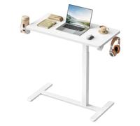WOLTU Bureau Assis Debout sur Roulettes, Table d'Appoint Réglable, 80x40 cm | Table Mobile à Hauteur Réglable entre 66 et 108 cm, avec Porte-gobelet Pivotant et Crochet Latéral, pour Canapé & Lit, Blanc