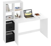 WOLTU Bureau avec Étagères Cubiques et Tiroirs en Tissu, Table avec Rangement, 140,5x50x134 cm, Blanc W0ETT0180