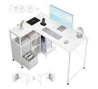WOLTU Bureau d'angle en L, Table d'Ordinateur avec Station de Charge, Blanc