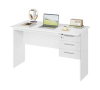 WOLTU Table de Bureau, Bureau d'ordinateur, Table de Travail PC avec 3 tiroirs et verrou, 120x59x75cm, Blanc W0ETT0001