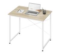 WOLTU Bureau d'Ordinateur, Table Informatique, 80x50x75cm,Chêne Clair+Blanc | avec Cadre en Métal, pour Bureau, Salon, Chambre, en Bois d'Ingénierie