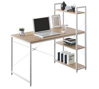 WOLTU Bureau d'Ordinateur, Table Informatique avec Rangement | avec Rangement 120x60x120 cm, Étagère Réversible à 4 Niveaux, en Bois d'Ingénierie et Structure Métallique, Chêne + Blanc