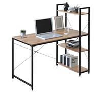 WOLTU Bureau avec 4 étagères - Table PC pour Bureau/Maison/Chambre - 120x60 cm - Plateau chêne avec Structure métallique Noire