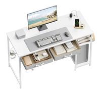 WOLTU Bureau Gaming avec Prises, Bureau d'Ordinateur avec Rangement, Blanc | Prises USB et Type-C, 2 Tiroirs et 2 Étagères, Porte-gobelet et Crochet, 120x51x75 cm