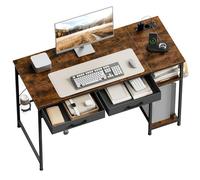 WOLTU Bureau avec Prises USB et Type-C, 2 Tiroirs et 2 Étagères, Bureau d'Ordinateur avec Rangement, Porte-gobelet et Crochet, 120x51x75 cm, Marron Rustique