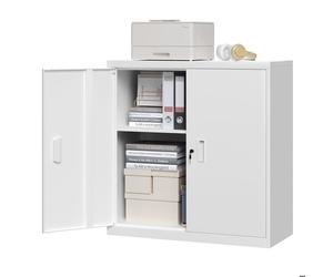 WOLTU Caisson Bureau Verrouillable, Armoire Bureau Métallique, avec Étagère Réglable, 90x40x92cm, Blanc W0ATT0939