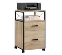 WOLTU Caisson de Bureau à roulettes, Armoire Mobile à 2 Tiroirs avec 1 Compartiment Ouvert, Meuble de Rangement pour Dossiers, Documents A4, Effet Bois Clair, 40x40x69cm, ASK09hei