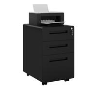 WOLTU Caisson de Bureau à roulettes, avec 3 Tiroirs Verrouillable,Noir