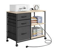 WOLTU Caisson de Bureau, Armoire de Bureau à roulettes, avec Station de Charge, pour Dossiers Suspendus et Meuble Imprimante, avec 3 Tiroirs, 2 Étagères, 2 Prises, 2 Ports USB, Chêne Clair, ASK07hei